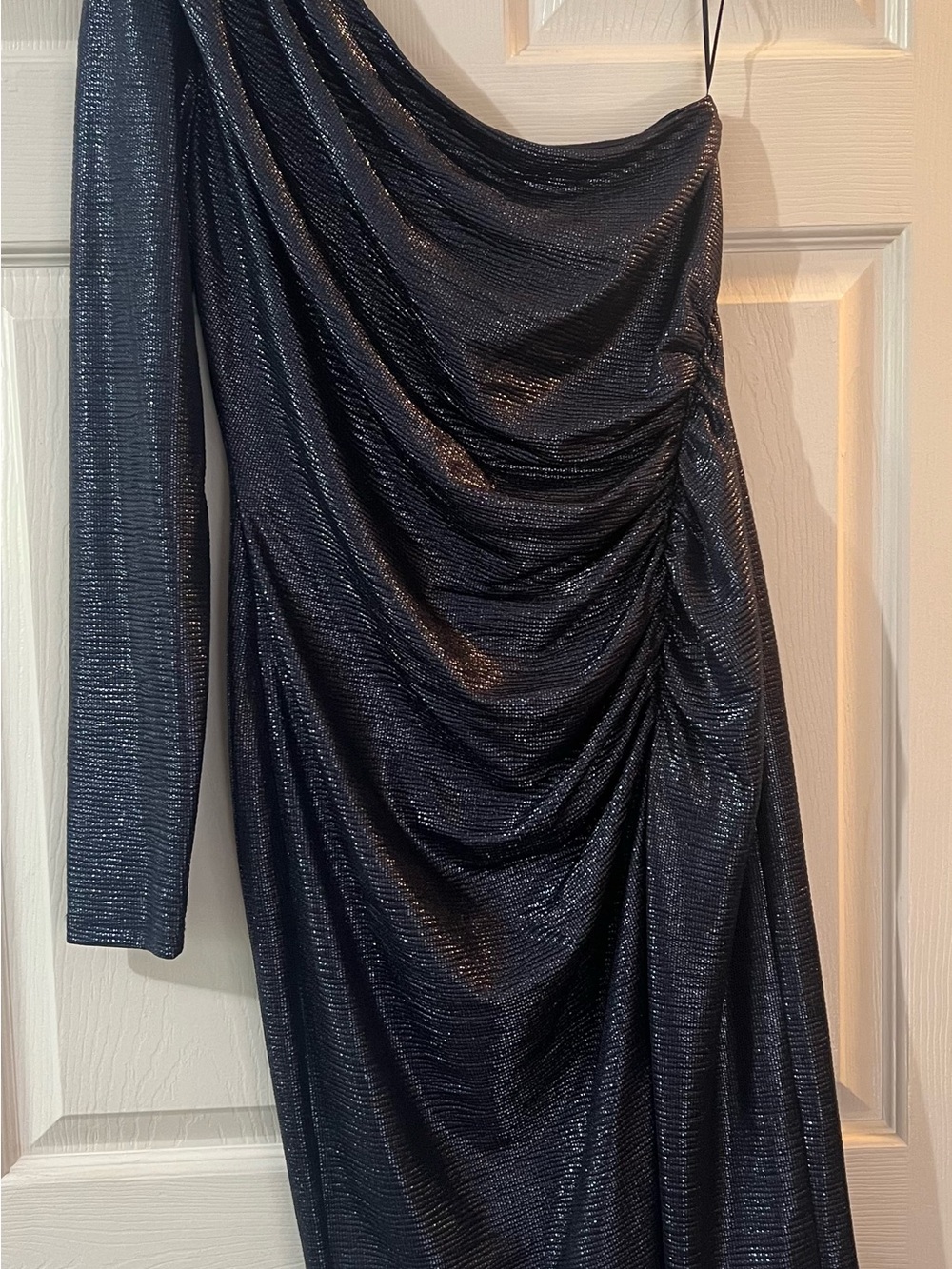 Lauren Ralph Lauren Black One-Shoulder Metallic Drape Dress
